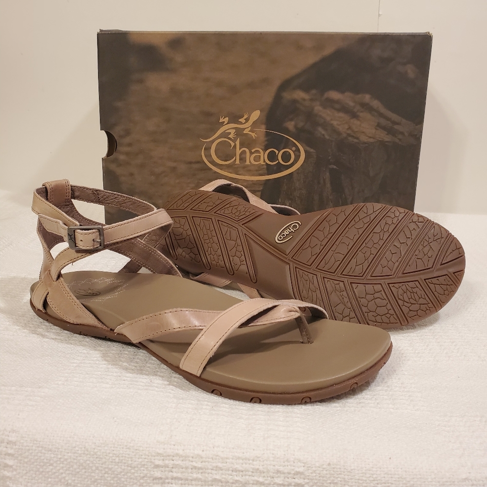 🆕️ CHACO LEATHER SANDALS CRISS-CROSS ANKLE STRAPS - Picture 2 of 6
